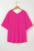 High Low Hem V Neck Cuffed Sleeve Plus Size Tee