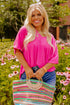 High Low Hem V Neck Cuffed Sleeve Plus Size Tee