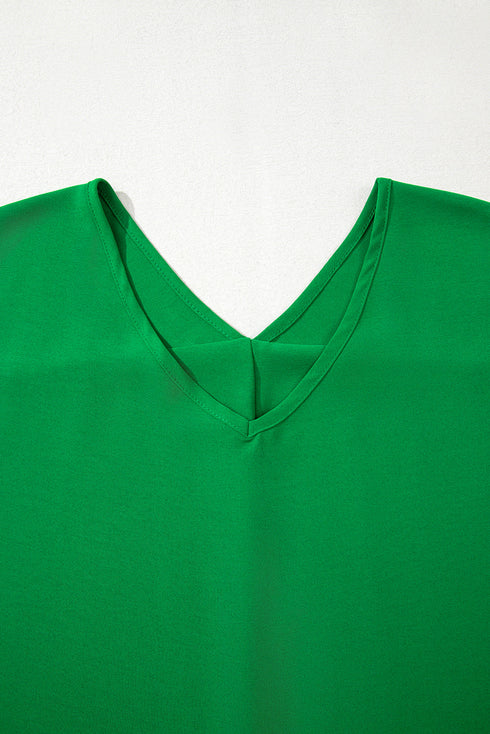 High Low Hem V Neck Cuffed Sleeve Plus Size Tee
