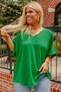 High Low Hem V Neck Cuffed Sleeve Plus Size Tee
