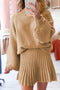High Neck Balloon Sleeve Sweater Pleated Mini Skirt Two Piece Set
