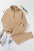 High Neck Buttoned Placket Fleece Lounge Set