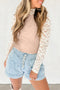 High Neck Floral Lace Patchwork Long Sleeve Ribbed Top