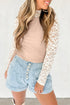 High Neck Floral Lace Patchwork Long Sleeve Ribbed Top