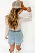 High Neck Floral Lace Patchwork Long Sleeve Ribbed Top