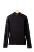 High Neck Floral Lace Patchwork Long Sleeve Ribbed Top