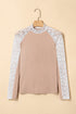 High Neck Floral Lace Patchwork Long Sleeve Ribbed Top