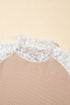 High Neck Floral Lace Patchwork Long Sleeve Ribbed Top