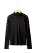 High Neck Floral Lace Patchwork Long Sleeve Ribbed Top