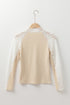High Neck Floral Lace Patchwork Long Sleeve Ribbed Top