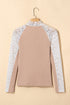 High Neck Floral Lace Patchwork Long Sleeve Ribbed Top