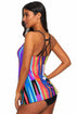 High Neck Geometric Print Halter Tankini Top