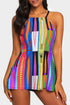 High Neck Geometric Print Halter Tankini Top