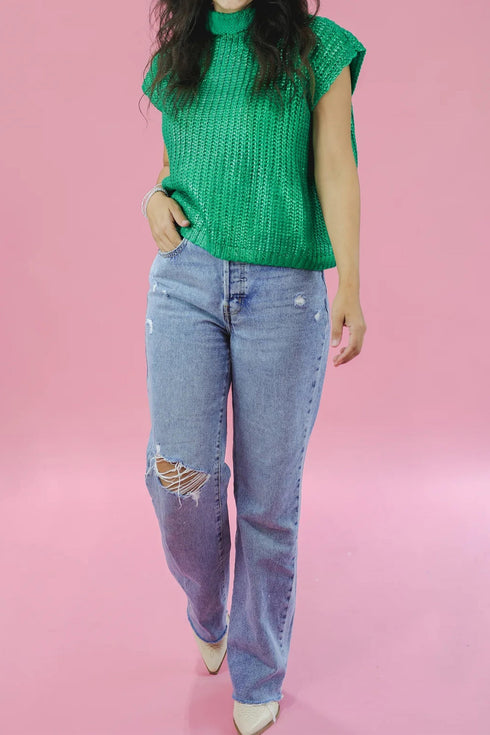 High Neck Knit Casual Short Sleeve Sweater