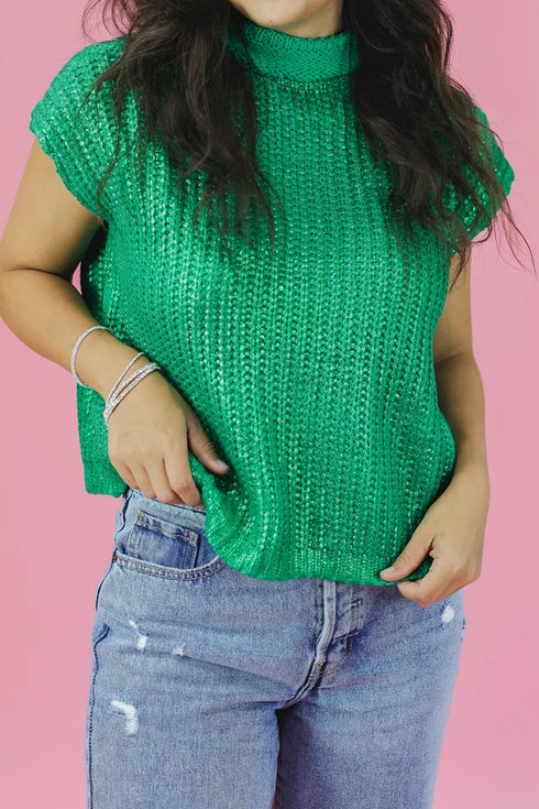 High Neck Knit Casual Short Sleeve Sweater