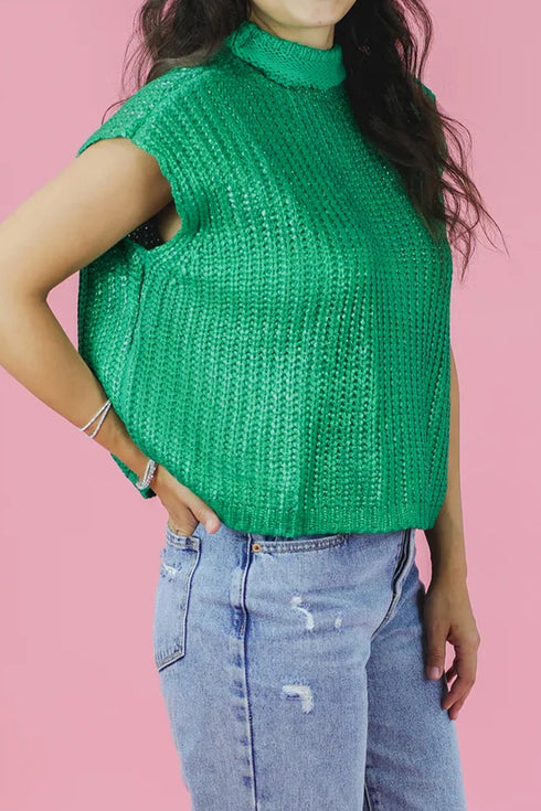High Neck Knit Casual Short Sleeve Sweater