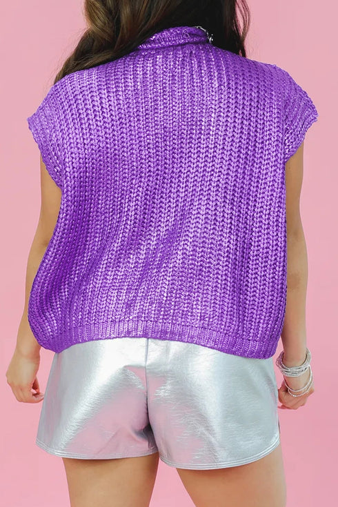 High Neck Knit Casual Short Sleeve Sweater