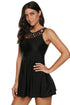 High Neck Lattice Cutout Detail Empire Waist Swimdress