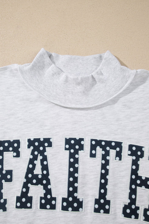 High Neck Polka Dot Slogan Printed Baggy Sweatshirt