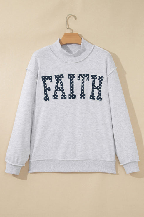 High Neck Polka Dot Slogan Printed Baggy Sweatshirt