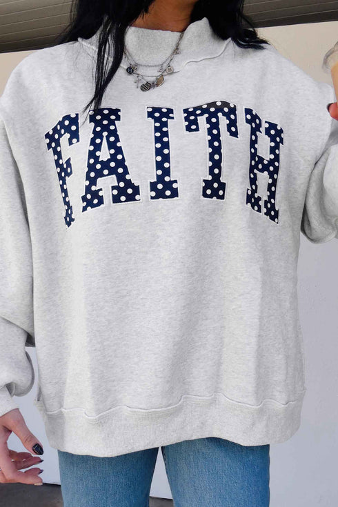 High Neck Polka Dot Slogan Printed Baggy Sweatshirt
