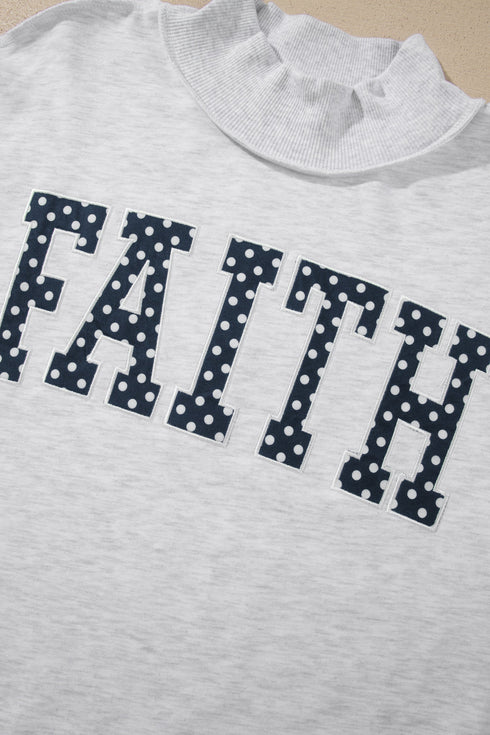 High Neck Polka Dot Slogan Printed Baggy Sweatshirt