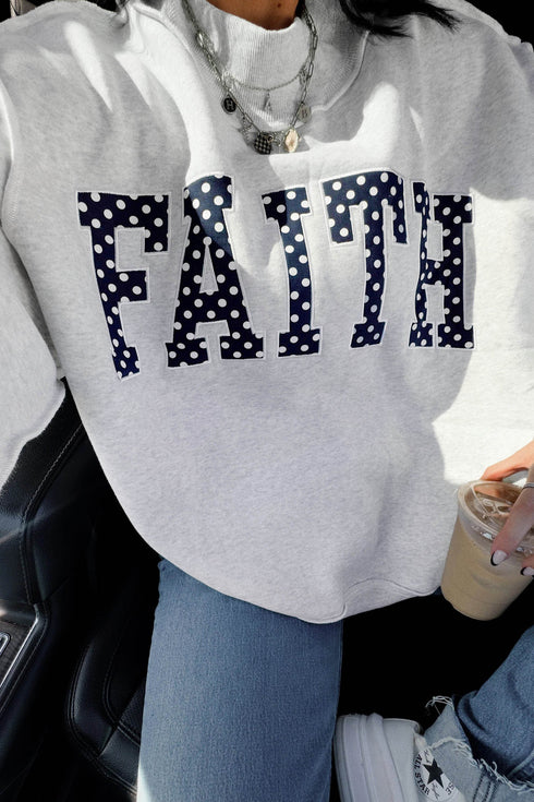 High Neck Polka Dot Slogan Printed Baggy Sweatshirt