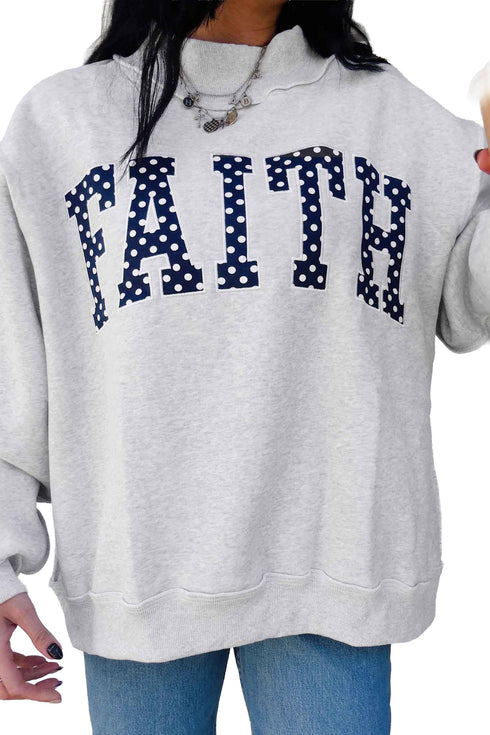 High Neck Polka Dot Slogan Printed Baggy Sweatshirt