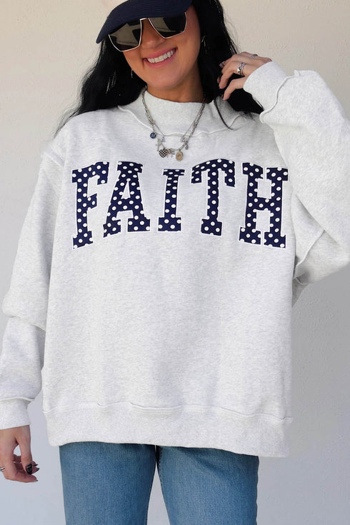 High Neck Polka Dot Slogan Printed Baggy Sweatshirt