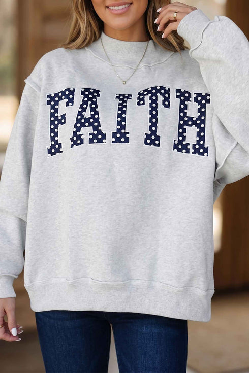 High Neck Polka Dot Slogan Printed Baggy Sweatshirt