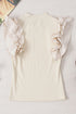 High Neck Ribbed Knit Flutter Sleeve Blouse