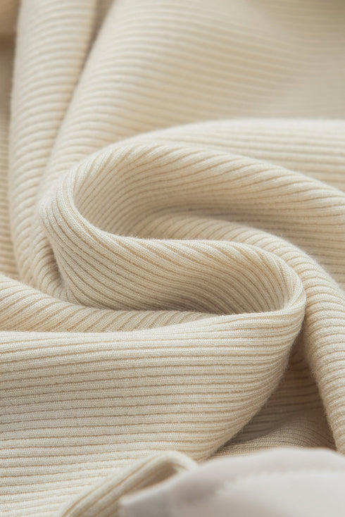 High Neck Ribbed Knit Flutter Sleeve Blouse