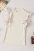 High Neck Ribbed Knit Flutter Sleeve Blouse