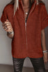 High Neck Short Sleeve Zipper Knit Sweater