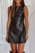 High Neck Vegan Leather Sleeveless Mini Dress