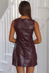 High Neck Vegan Leather Sleeveless Mini Dress