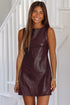 High Neck Vegan Leather Sleeveless Mini Dress
