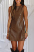 High Neck Vegan Leather Sleeveless Mini Dress