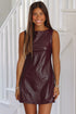 High Neck Vegan Leather Sleeveless Mini Dress