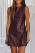 High Neck Vegan Leather Sleeveless Mini Dress