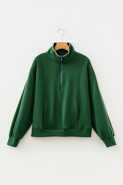 High Neck Zip Up Loose Fit Long Sleeve Sweatshirt