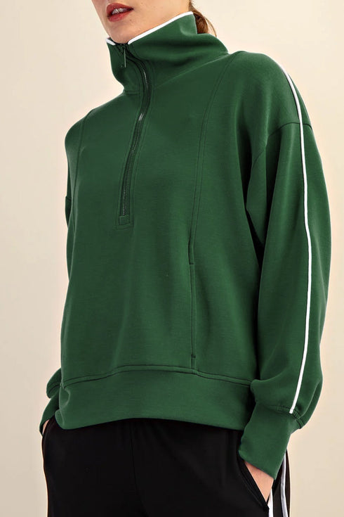 High Neck Zip Up Loose Fit Long Sleeve Sweatshirt