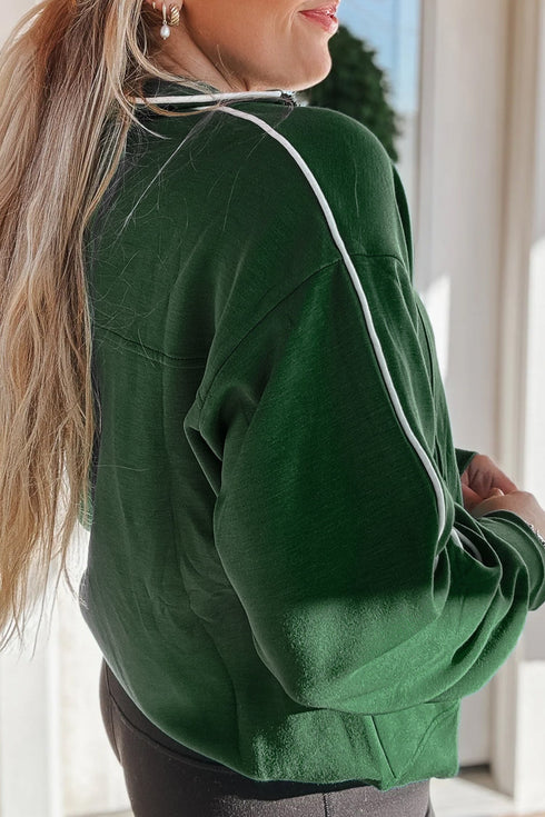 High Neck Zip Up Loose Fit Long Sleeve Sweatshirt