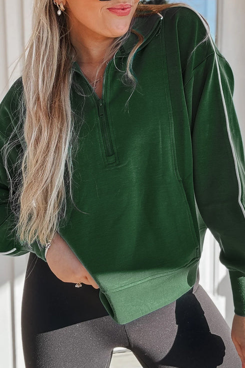 High Neck Zip Up Loose Fit Long Sleeve Sweatshirt