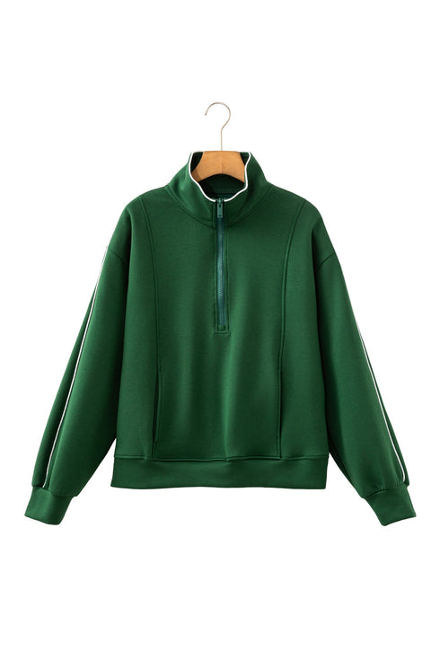 High Neck Zip Up Loose Fit Long Sleeve Sweatshirt