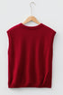High Ribbed Crew Neck Cap Sleeve Knit Top
