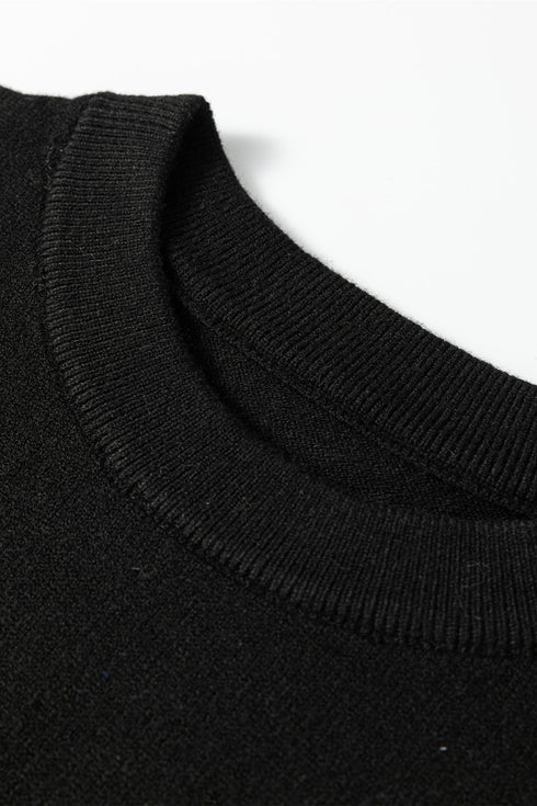 High Ribbed Crew Neck Cap Sleeve Knit Top