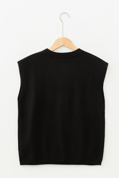 High Ribbed Crew Neck Cap Sleeve Knit Top