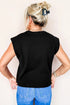 High Ribbed Crew Neck Cap Sleeve Knit Top