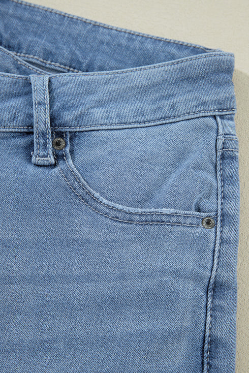 High Rise Asymmetric Button Zip Fly Distressed Jeans